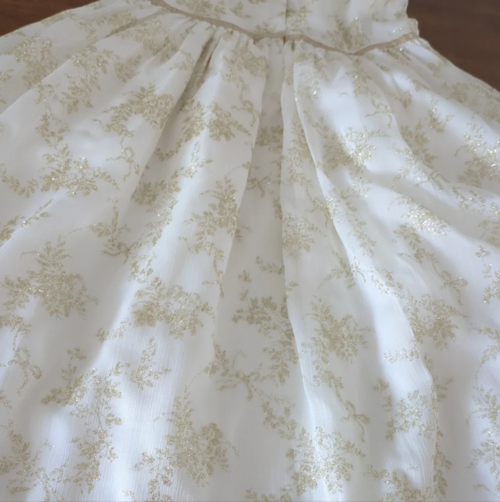 Janie and Jack Girl's Cream Color Shimmer Floral Chiffon Dress girls size 7 NNT - Picture 8 of 8